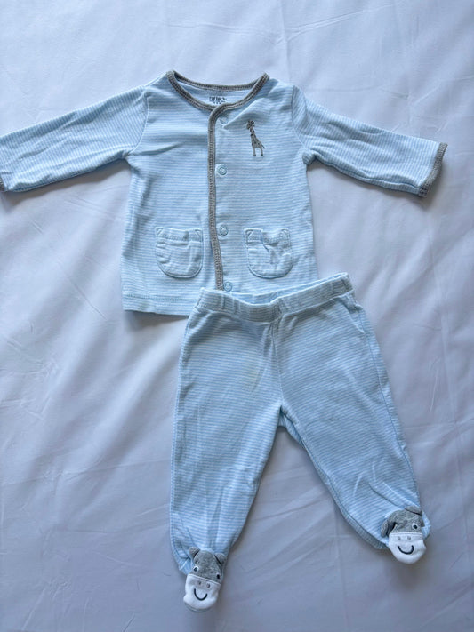 #88 REDUCED Carters Blue Button Front PJ set Boys Size 3M
