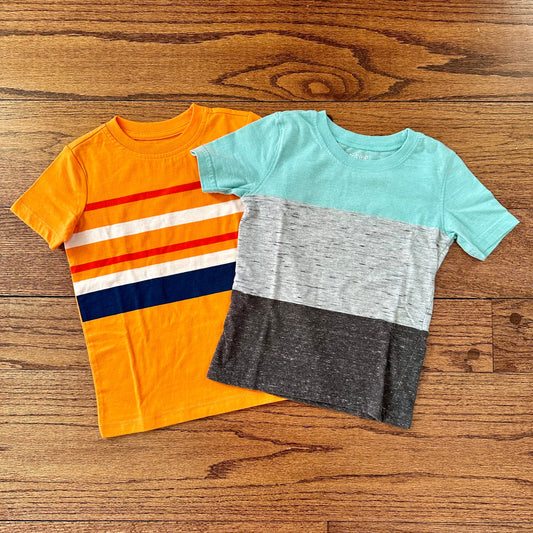 #95 Boys NWOT Landsend Orange Striped and GUC Jumping Beans Blue Striped Tshirt, set of 2, size 3T