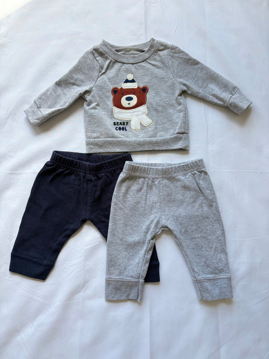 #88 REDUCED Chick Pea/Luvable Friends Bear Sweatshirt and Pants Set Boys Size 0-3M