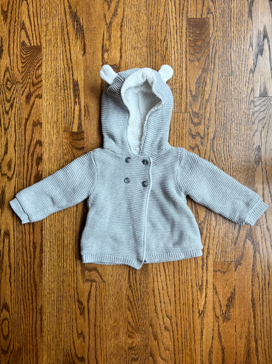 76B - Carters Baby Girl 18M Gray Sweater Jacket, Sherpa-Lined, EUC