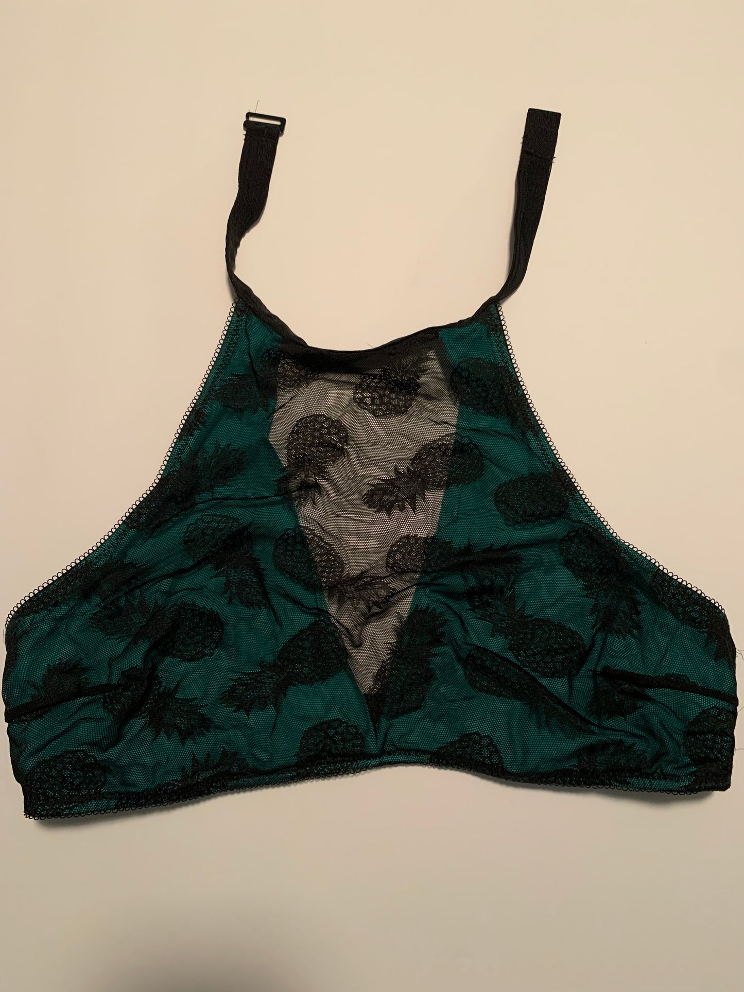 Womens bralette size XL Flirtitude brand black n teal turquoise with pineapples