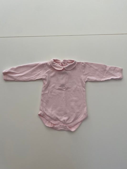 #117- Girls 6-12M, Carlino Pale Pink Peter Pan Collared Onesie, EUC