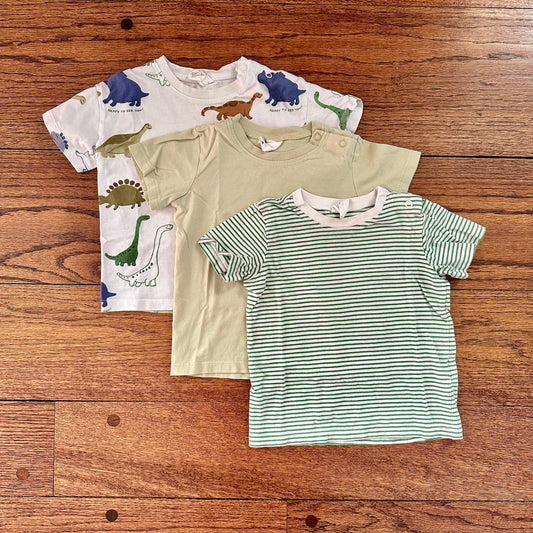 #95 GUC Boys H&M Tshirts, set of 3, Dinosaur / Green / Green Striped, size 18 months