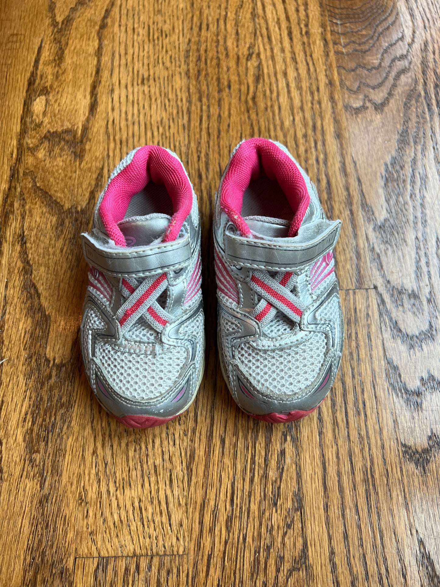 76B - Champion Toddler Girl Size 6 Silver & Pink Running Shoes, GUC