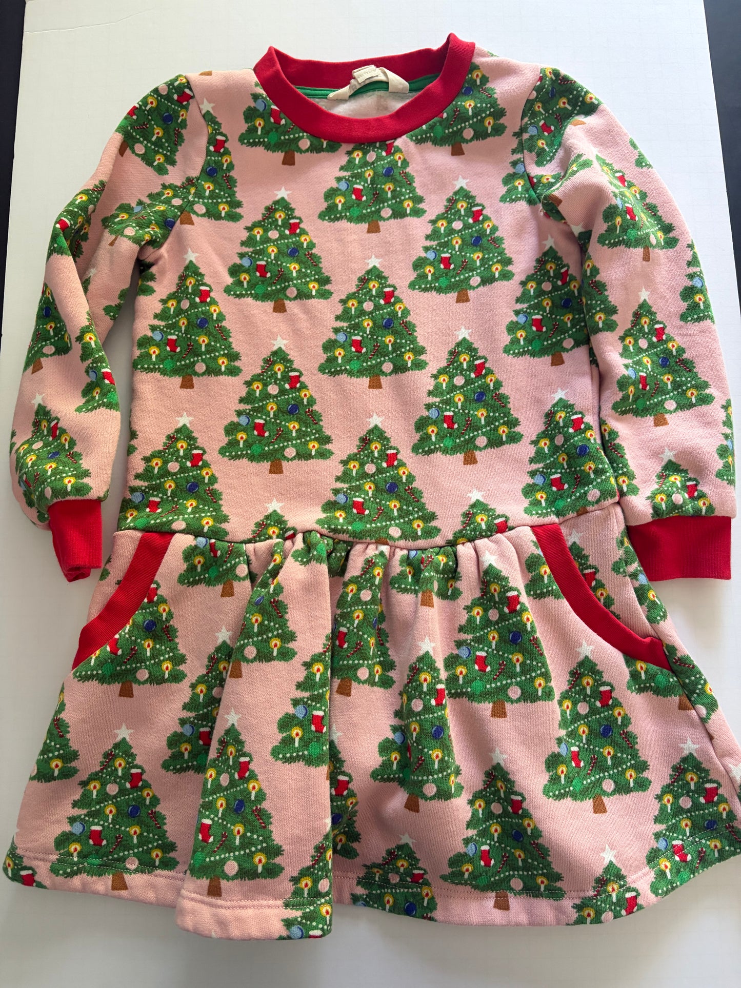 Seller #91 Girls' size 6-7 MiniBoden Christmas tree sweatshirt dress VGUC