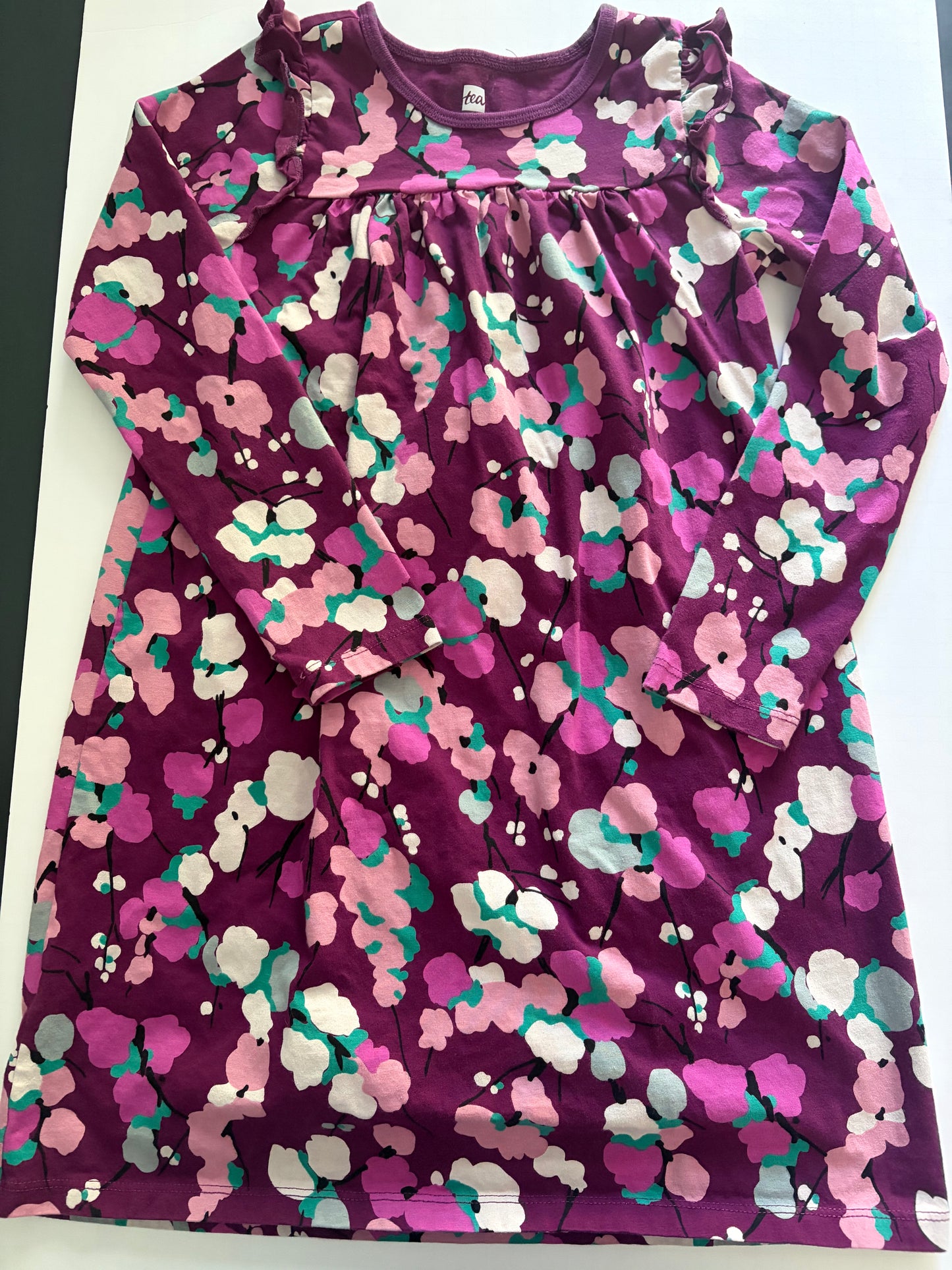 Seller #91 Girls' size 7 Tea Collection empire waist long-sleeve dress in plum cherry blossom NWOT