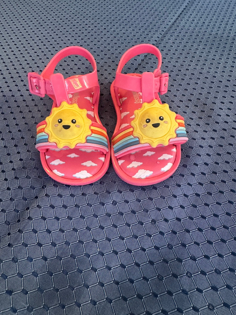 Mini Melissa Girls Sun/Rainbow Shoes Size 6-EUC