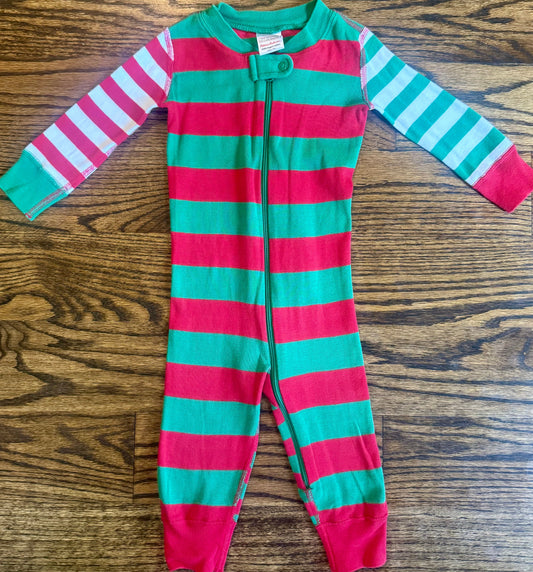 #75 Hanna Andersson Unisex Red & Green Stripe Pajamas, Size 12-18 m