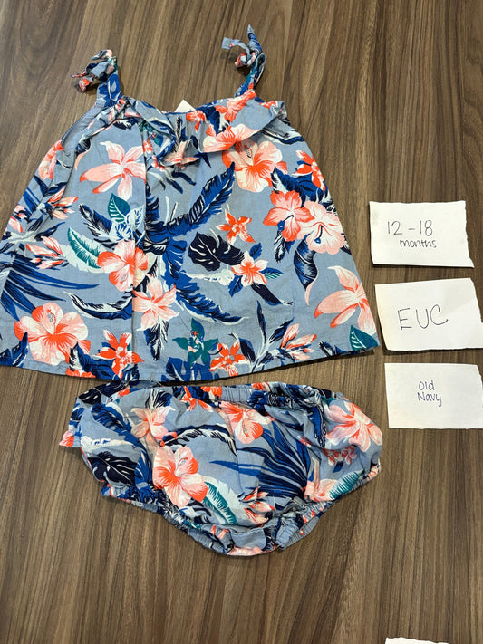 #77 - 12-18 Mo - EUC Old Navy - Blue Floral Tank Shift with diaper cover