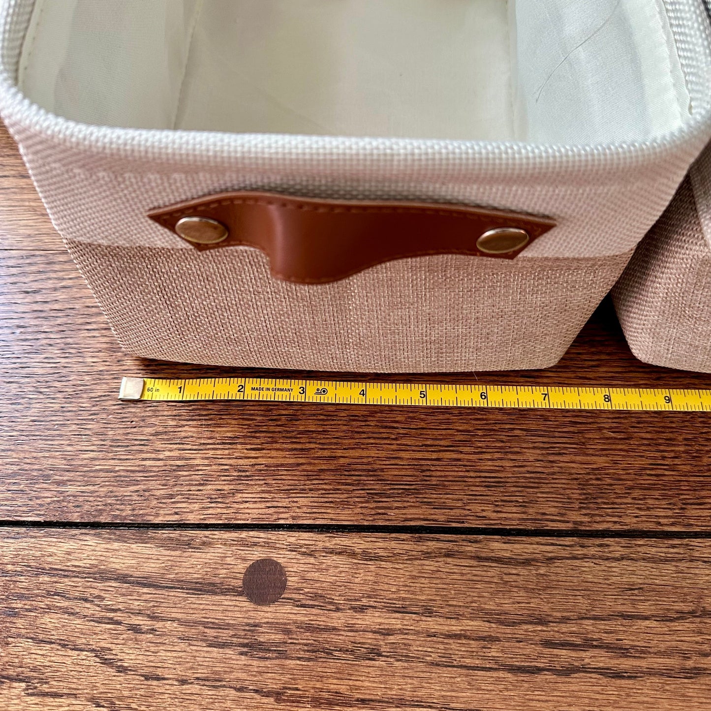 #95 Small Rectangular Storage Bins in White and Khaki, size 7.9 x 11.8 x 5", set of 2