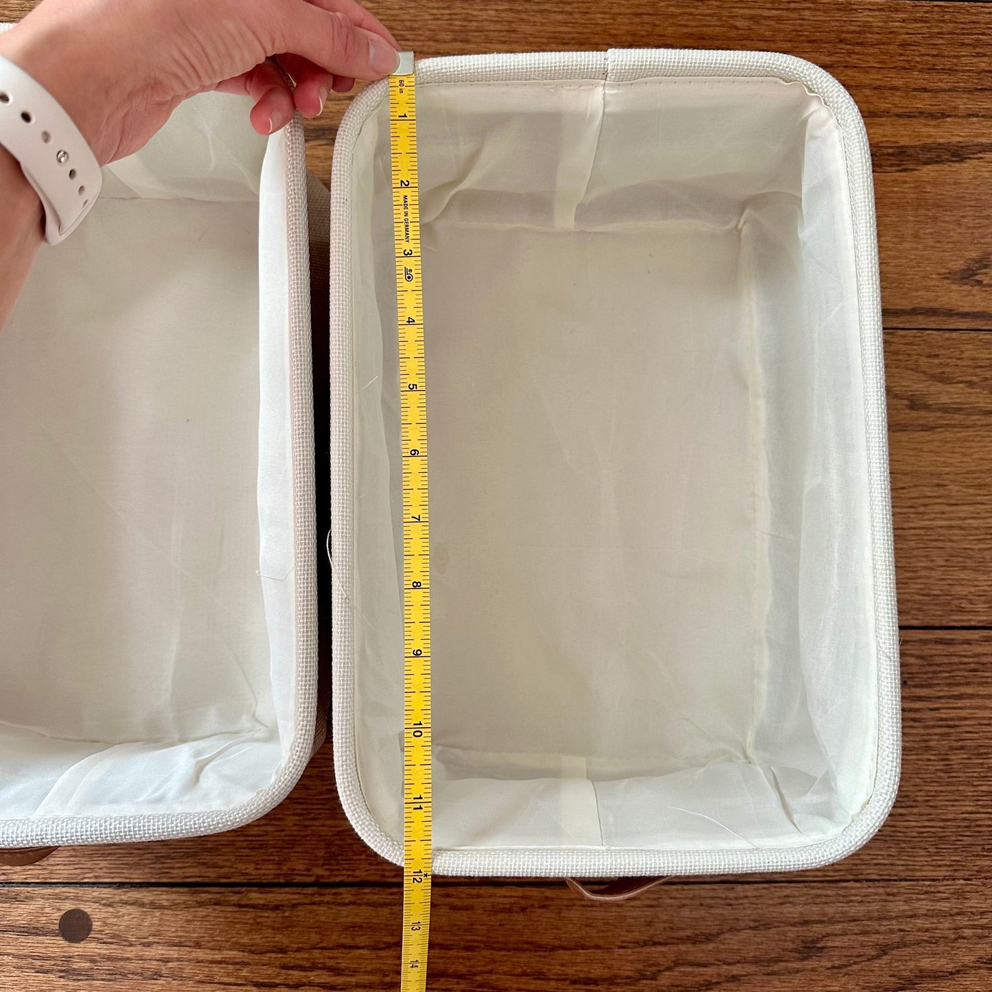 #95 Small Rectangular Storage Bins in White and Khaki, size 7.9 x 11.8 x 5", set of 2