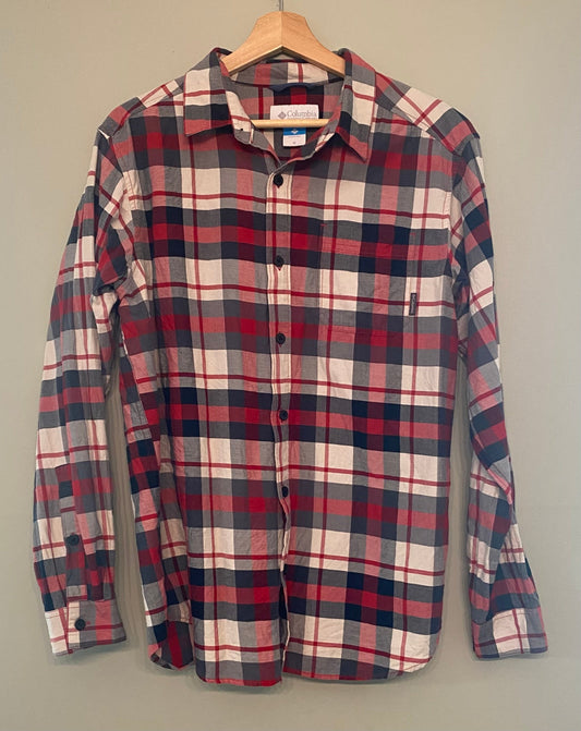 Seller #168 Columbia Men’s Medium Red/Gray Plaid Button Down