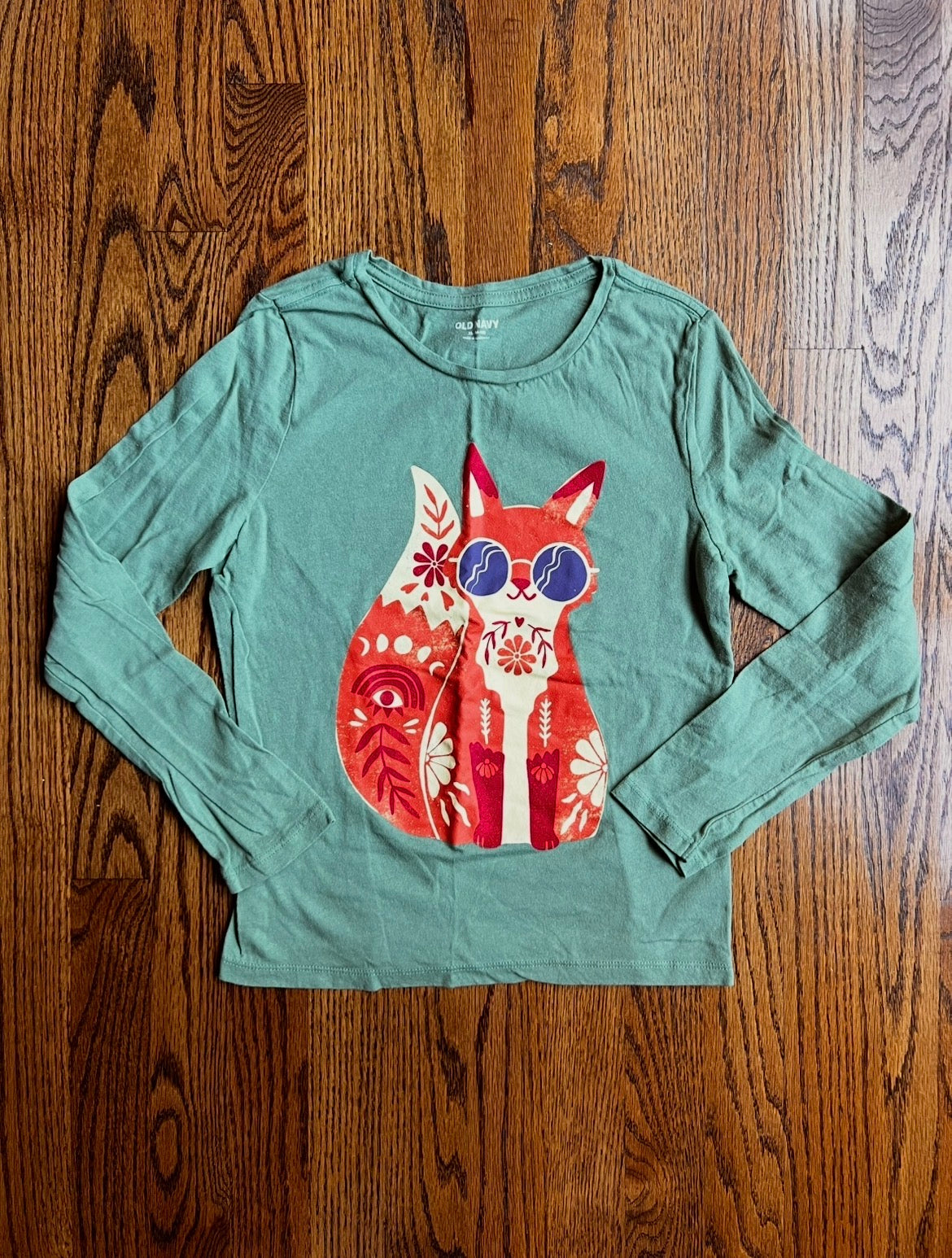 Seller #115 - Old Navy Girls XL (14-16) Green Long Sleeve Tee with Fox, GUC