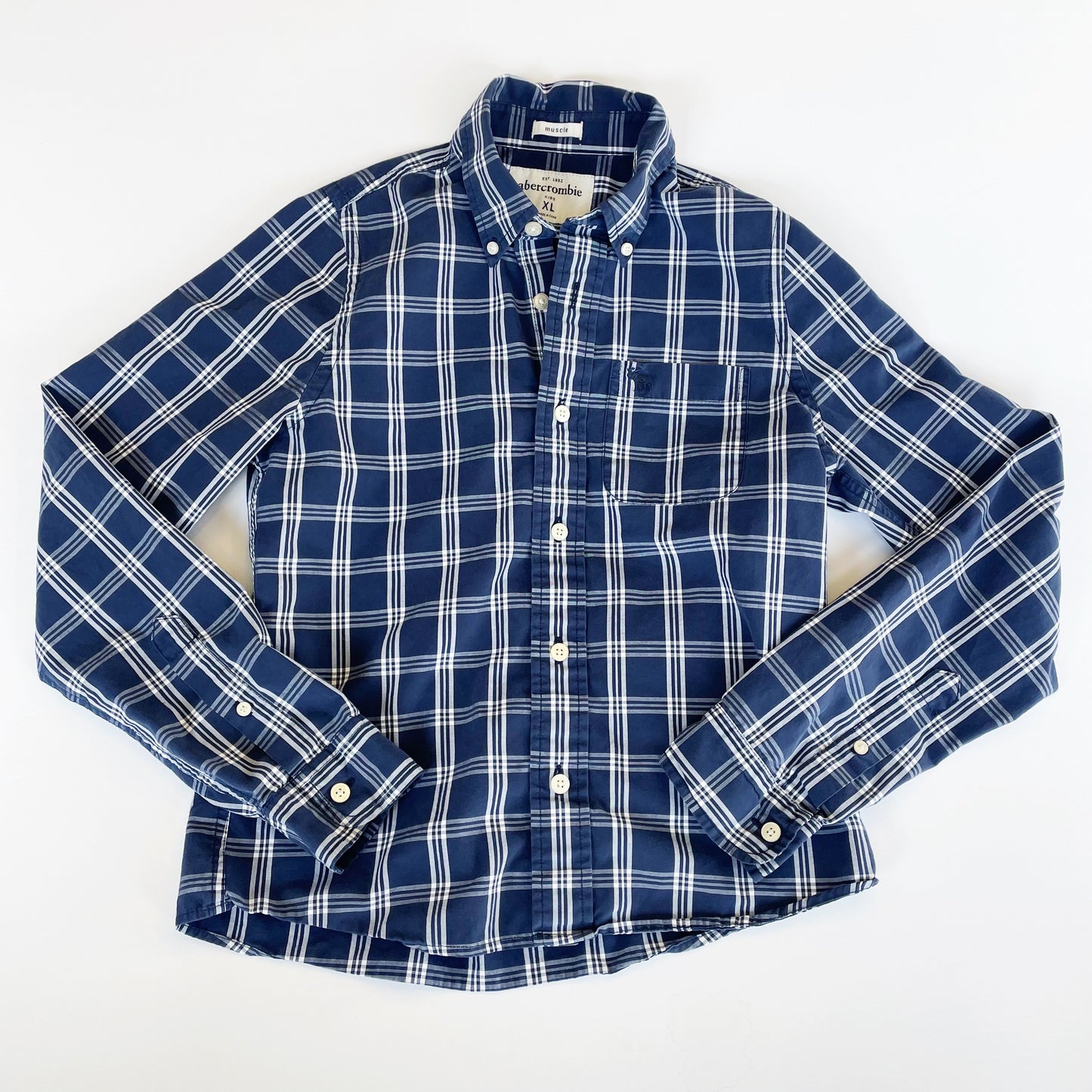 #118 | Size XL | Abercrombie Boys Blue and White Plaid Button Down Muscle Shirt
