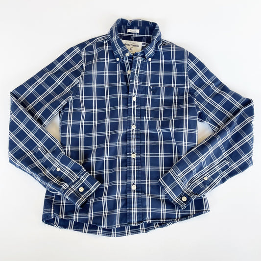 #118 | Size XL | Abercrombie Boys Blue and White Plaid Button Down Muscle Shirt