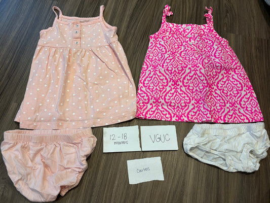 #77 - 12-18 Mo - VGUC Carters - 2 Pink Tank Dresses