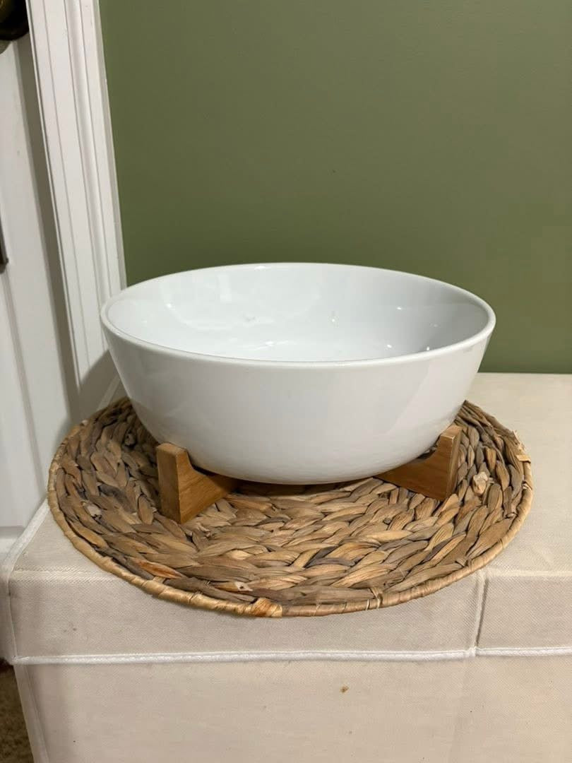 #133 Crate & Barrel Serving Bowl with Wood Stand