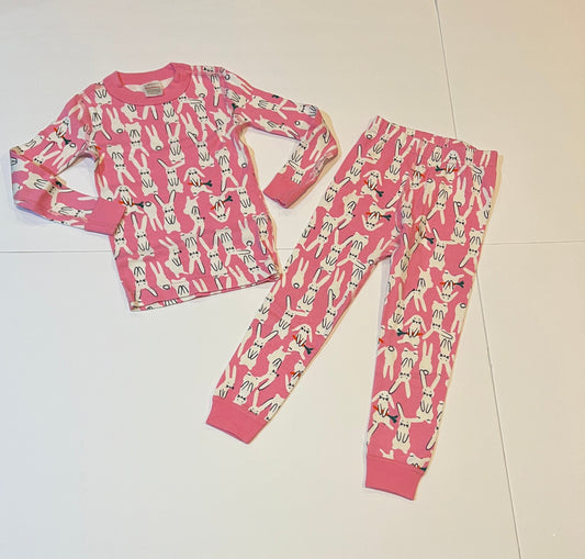 #180 Girls 100 (4) Hanna Andersson Pink Bunny Pajamas (2 available)