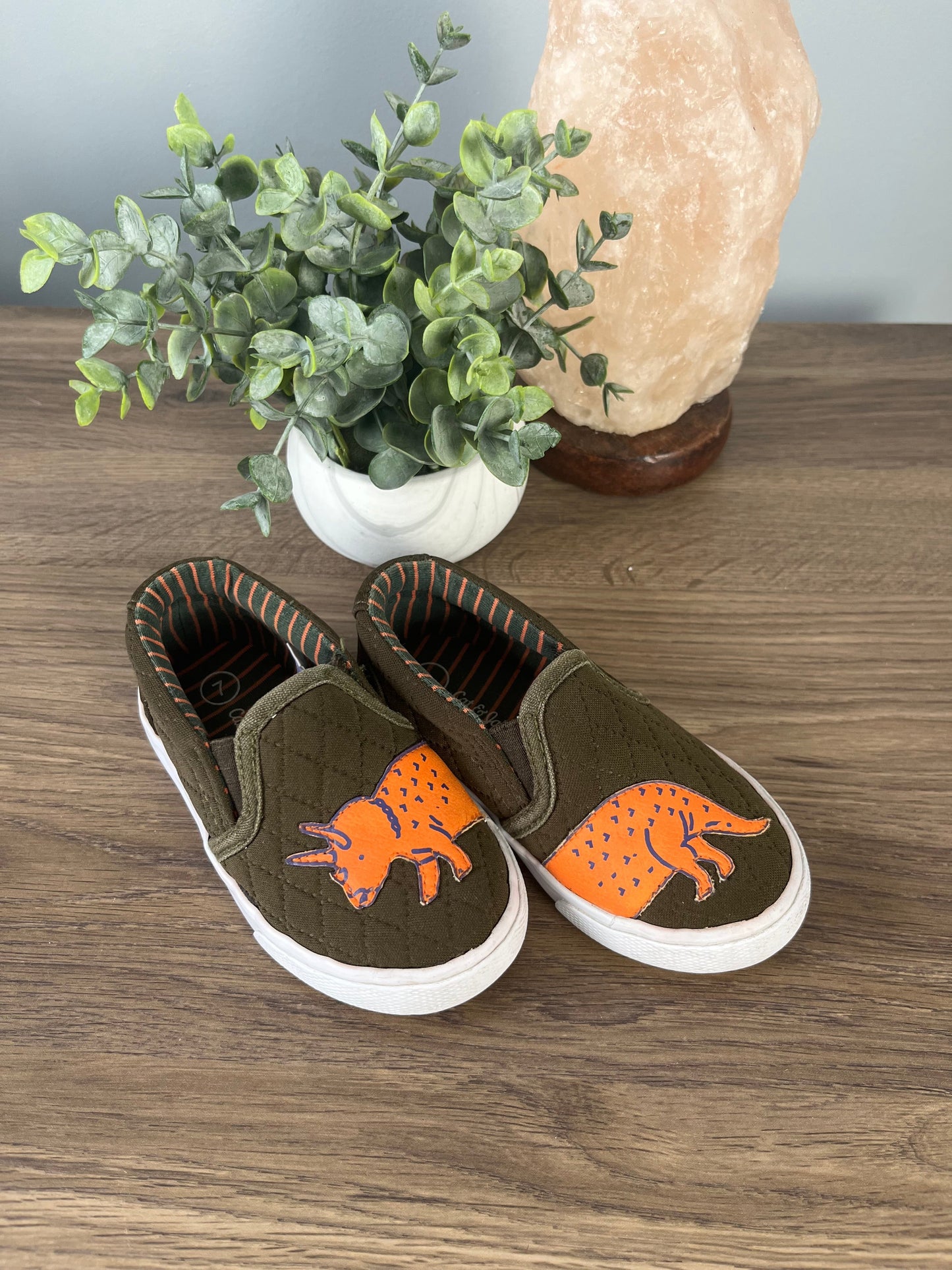 Seller #213 Boys size 7 Dinosaur Slip On Sneakers EUC