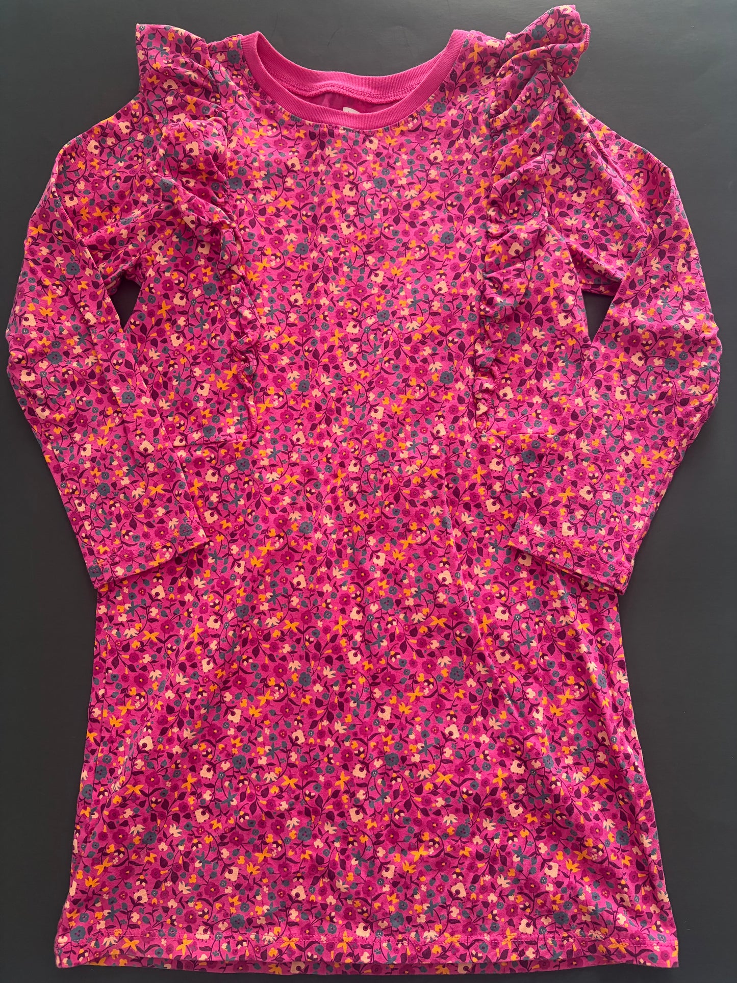 Seller #91 Girls' size 7 Tea Collection ruffle A-line dress in raspberry floral EUC