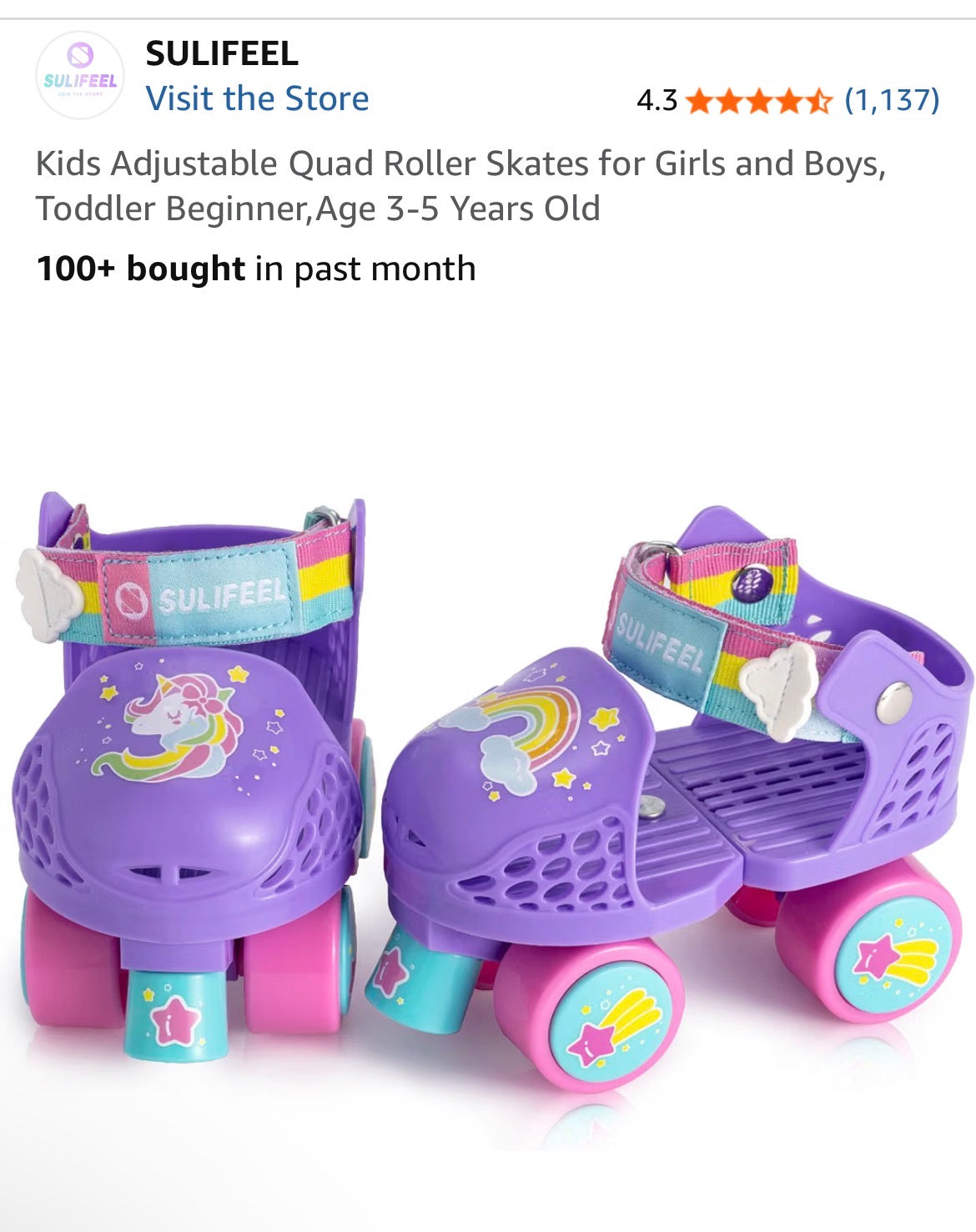 Seller #115 - Toddler Girls Size 4-12 Purple Roller Skates with Original Box, EUC