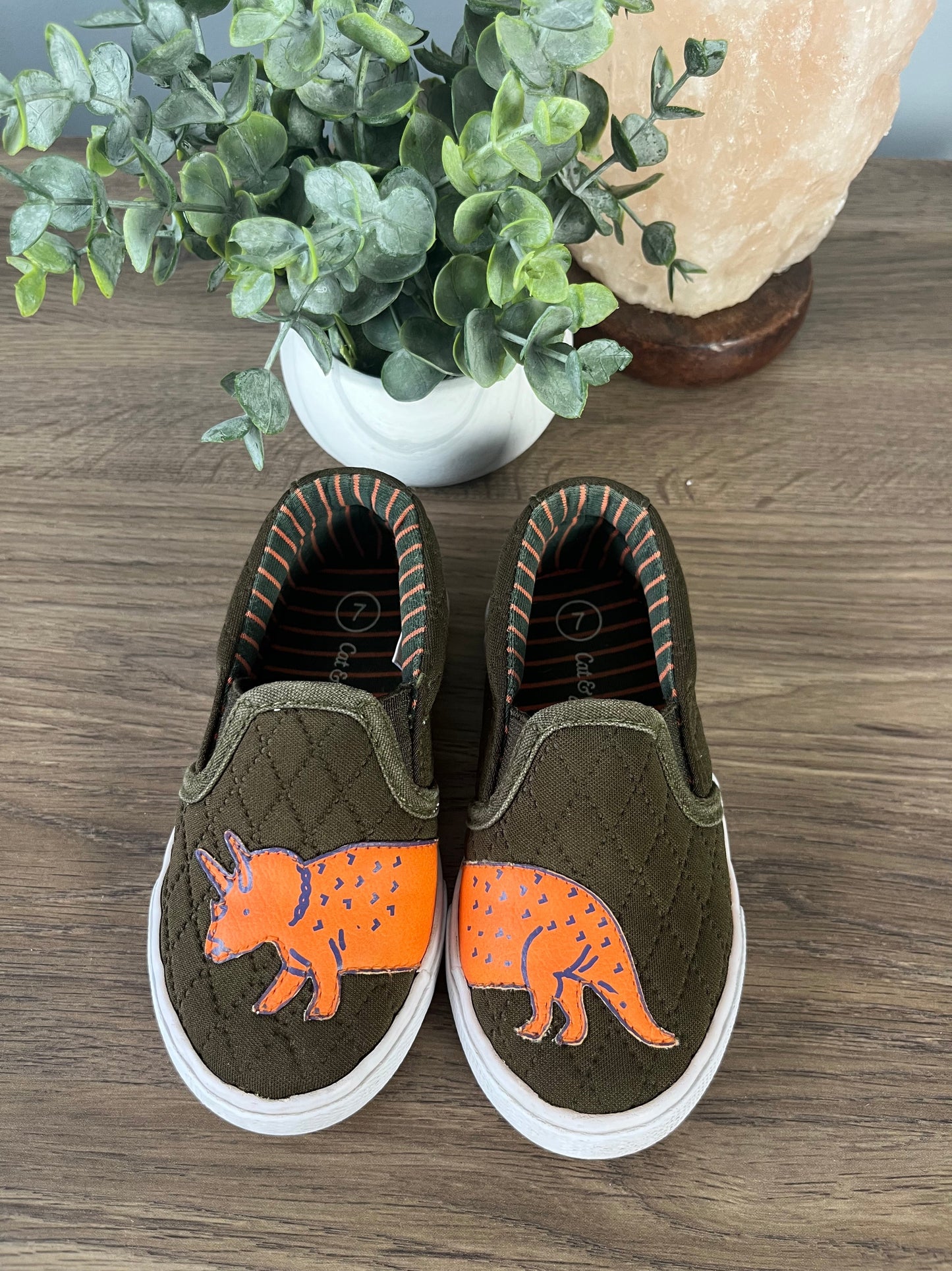Seller #213 Boys size 7 Dinosaur Slip On Sneakers EUC