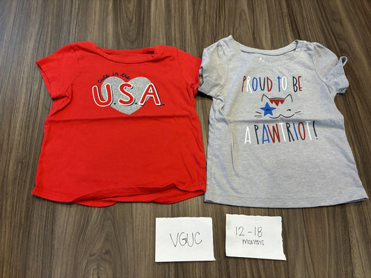 #77 - 12-18 Mo - VGUC 2 Patriotic Shirts (Cute in USA, Pawtriot)