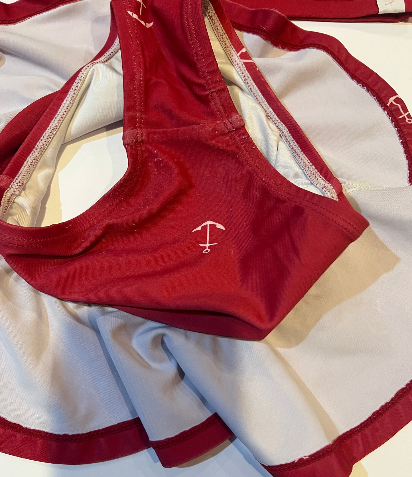 #141 Girls 4T Sweet Honey Red Long Sleeve 2 Piece Bathing Suit with Anchors 2 of 2 available