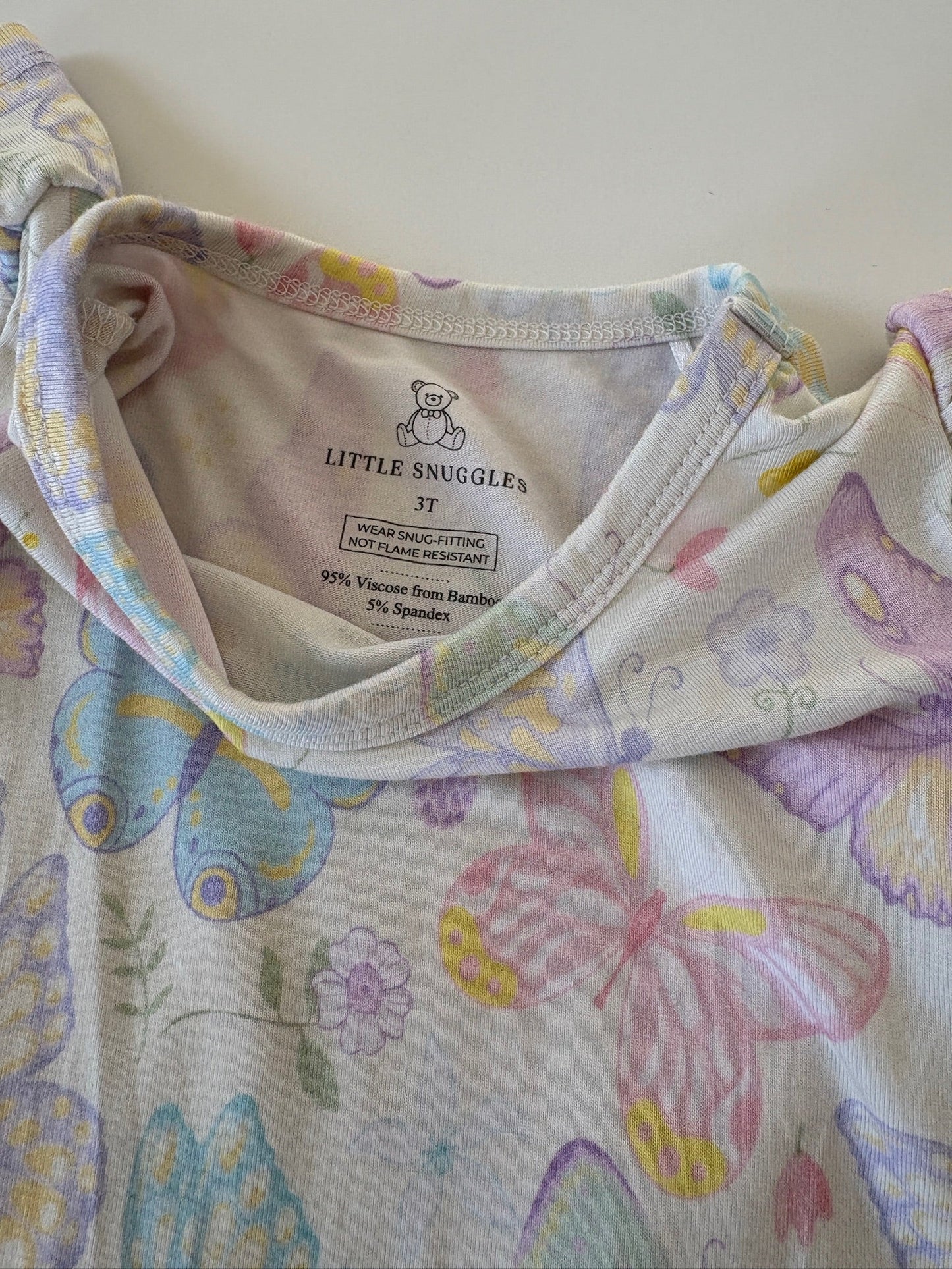 Seller #105 - Size 3T Girls Little Snuggles Butterfly Bamboo Pajamas (Short sleeve with ruffles and pants) GUC - see photos