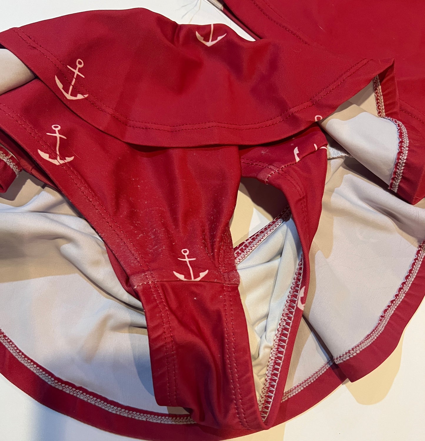 #141 Girls 4T Sweet Honey Red Long Sleeve 2 Piece Bathing Suit with Anchors 1 of 2 available