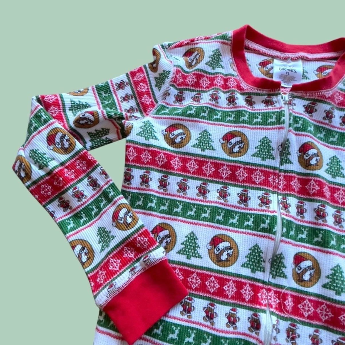 #1 Buc-ee's Striped Christmas Onesie Youth Large REDUCED