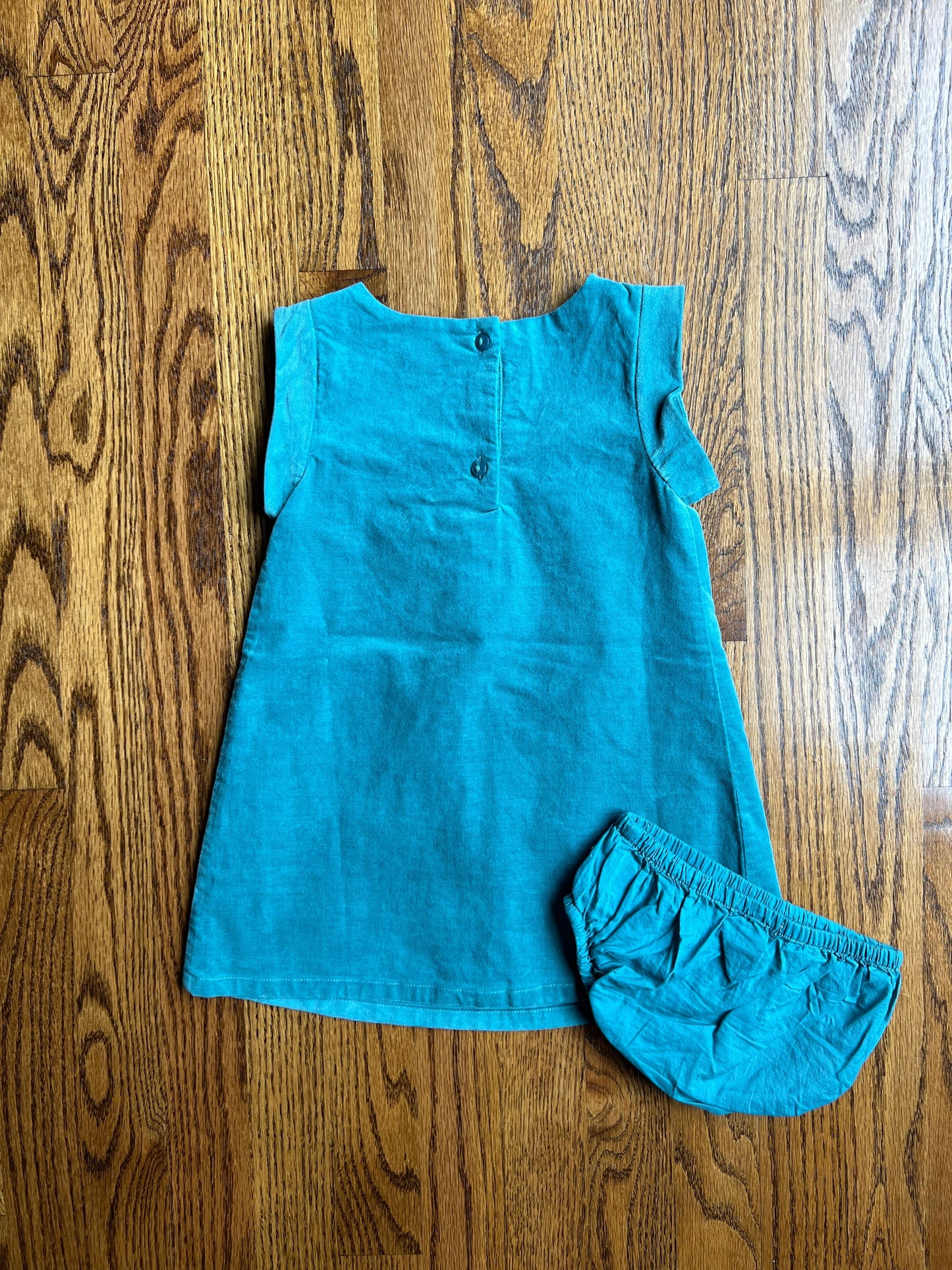 Seller #115 - REDUCED Gymboree Baby Girl 18-24M Teal Velvet Dress with Matching Bloomers, EUC