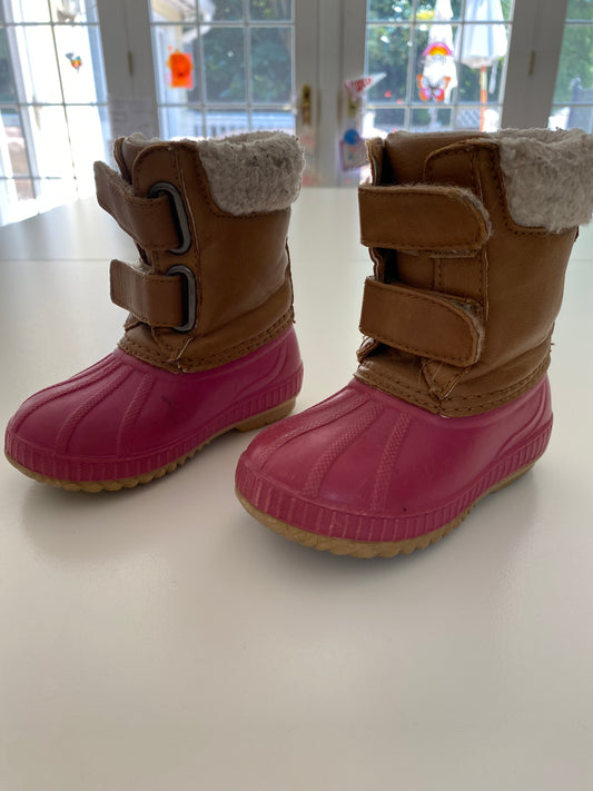 #84B- Gap brown/pink snow boots, girls size 5/6, GUC