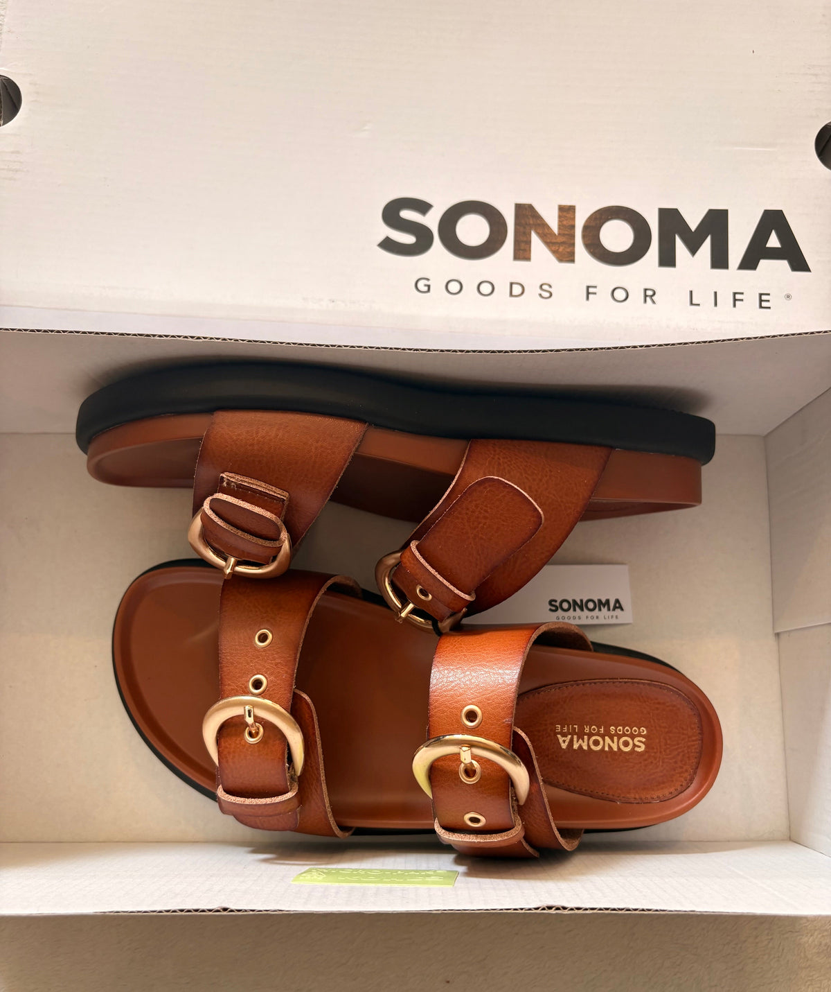 #102 - NWT Women's size 5 Sonoma cognac 2 buckle slides