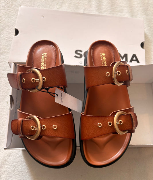 #102 - NWT Women's size 5 Sonoma cognac 2 buckle slides