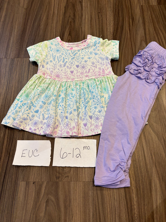 #138 - 6-12 Mo - EUC Birdie Bean - Floral Peplum Top w/Leggings - PU 45236