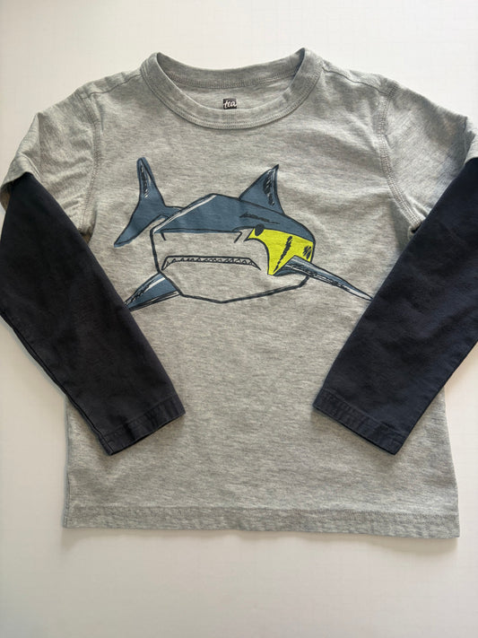 Seller #91 Boys' size 7 Tea Collection long-sleeve faux layered t-shirt w shark EUC