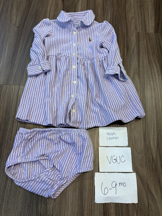 #138 - 6-9 Mo - VGUC Ralph Lauren - Purple Striped LS dress w/diaper cover - PU 45236