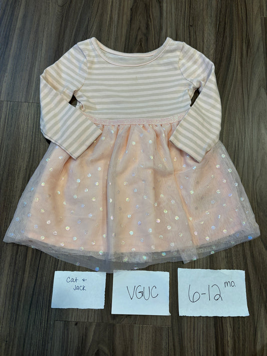 #138 - 6-12 Mo - VGUC Cat & Jack - Pink LS Dress - PU 45236