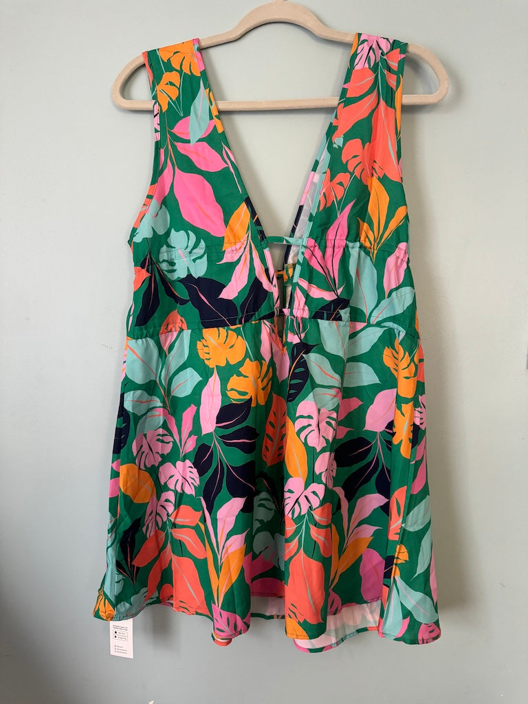 CupShe Tropical Leaf Print Plunge Mini Cover Up-Women Medium NWT