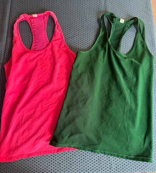 Athleta Fitted Tank with Mesh Back Bundle-Pink/Green Womens Medium EUC