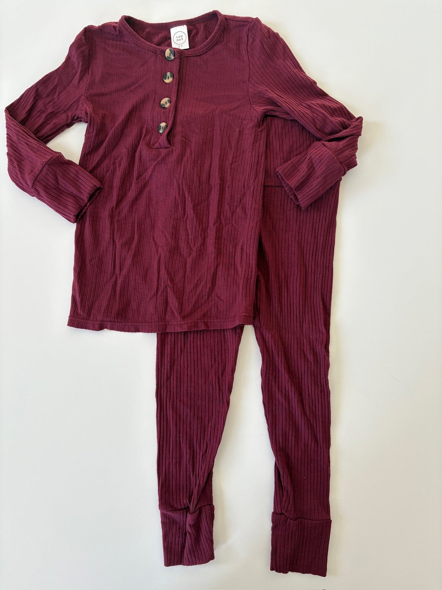 Seller #105 - Size 2T Girls Lou Lou & Co Libby (Burgundy Ribbed) Top & Bottom Set VGUC