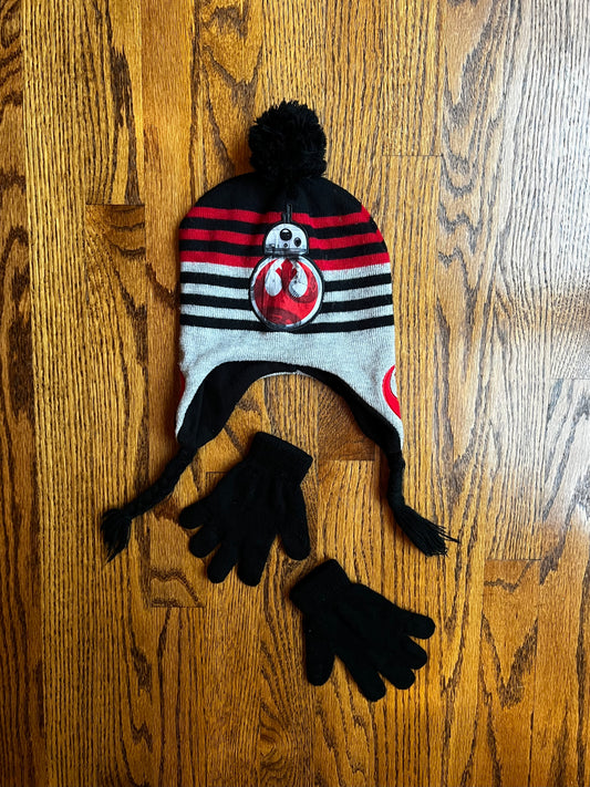 Seller #115 - Star Wars Boys Size 4-7 Winter Hat with Tassels & Black Gloves, GUC