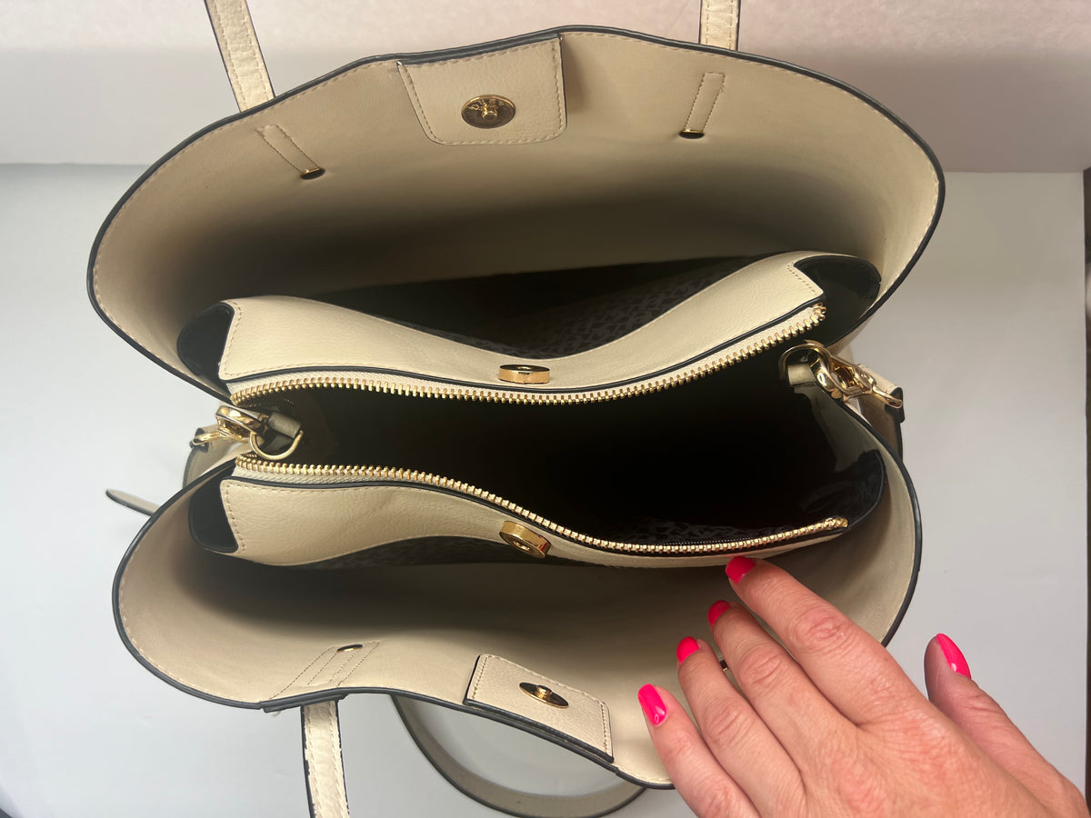 #180 cream purse with long strap