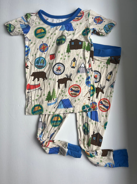 #180 Little Sleepies girls or boys 18-24 months happy campers short sleeve and pants set