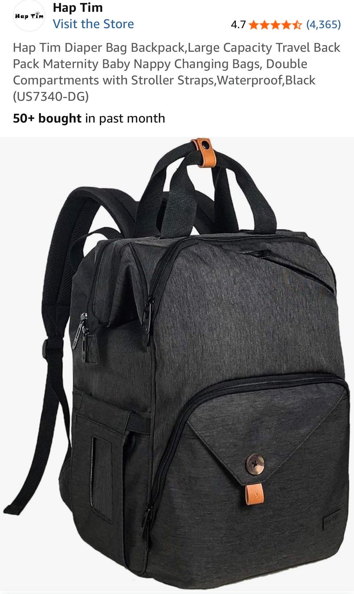 Seller #115 - Hap Tim Large Dark Gray Diaper Bag Backpack, GUC