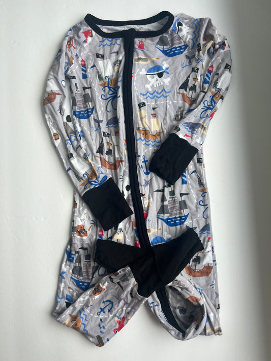 #180 Little Sleepies boys size 2T pirate zippy with hand and feet covers