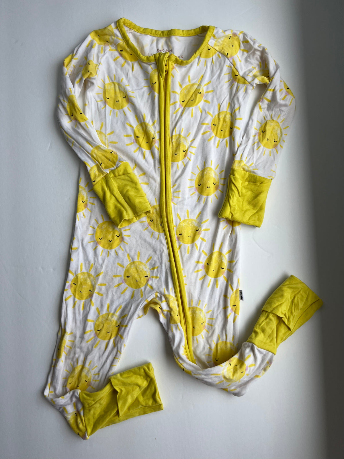 #180 Little Sleepies boy or girl size 6-12 months sunshine zippy with hand and feet flip overs