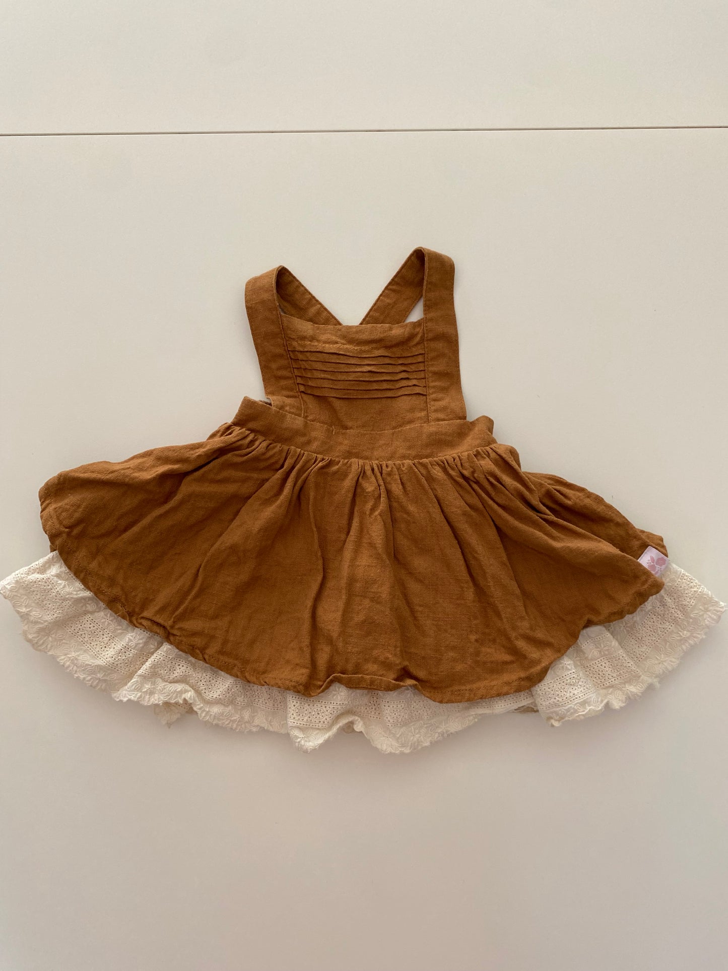 #84B-Girls 6M, Sweet Honey Tan Pinafore, EUC