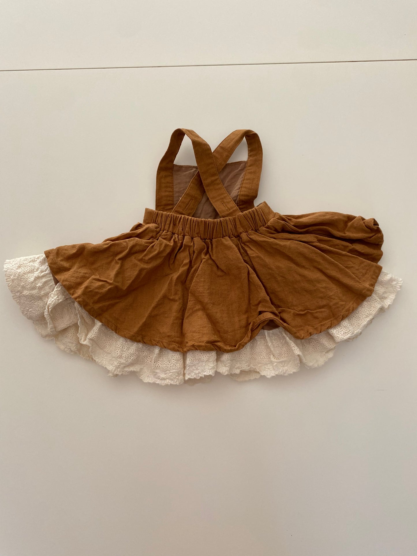 #84B-Girls 6M, Sweet Honey Tan Pinafore, EUC